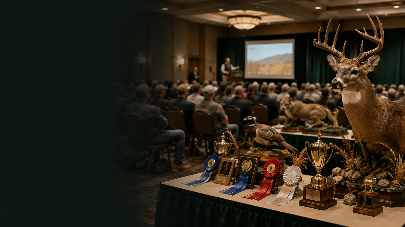 Professional association event with competition displays, awards, and seminar attendees.